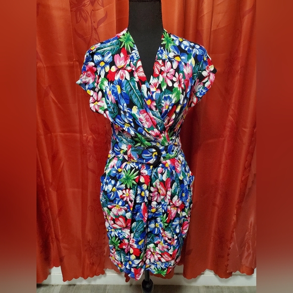 Vintage 80s Floral Mini Dress sz 6 - Picture 6 of 7